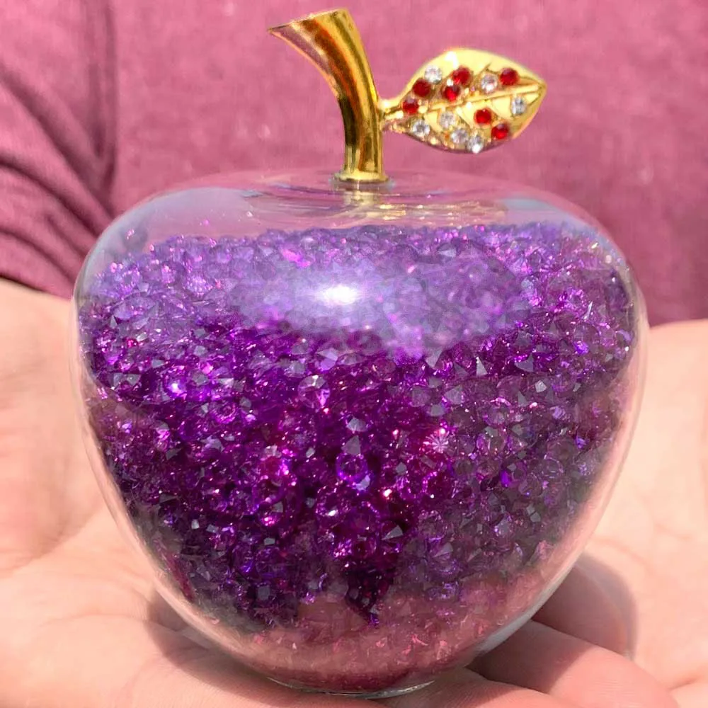 Фиолетовый кристалл Изготовленный вручную стеклянный пресс-папье яблоко с бриллиантом натуральный камень украшение домашний декор фруктовые фигурки подарочные сувениры