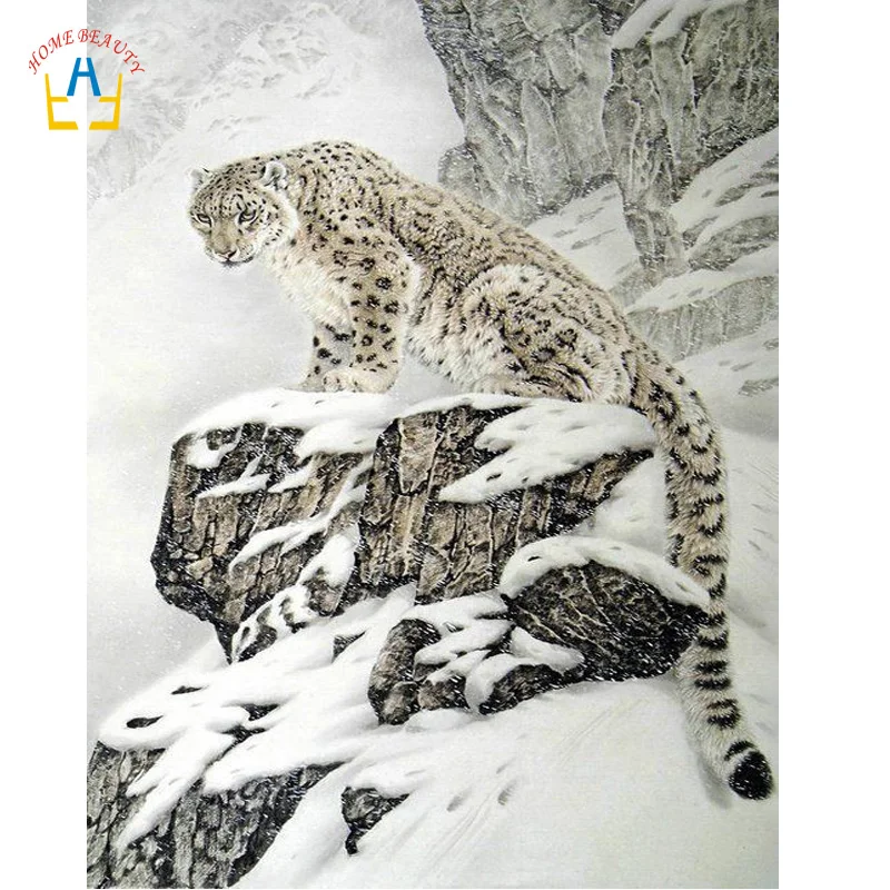 Diamond Embroidery Snow Leopard Picture Of Rhinestones Full Gear Cross