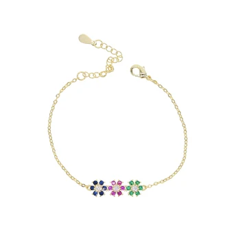 

Blue Green Red Flower cz cuff bangle bracelet for women engagement mix color gorgeous fashion Gold color rainbow bar jewelry