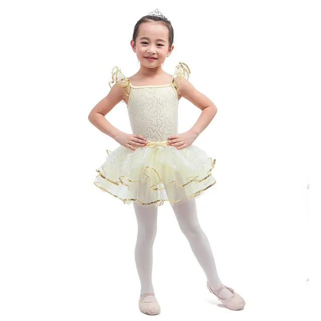 Lovely Yellow Spandex Bodice Silver Sequin Child Ballet Tutu Girl
