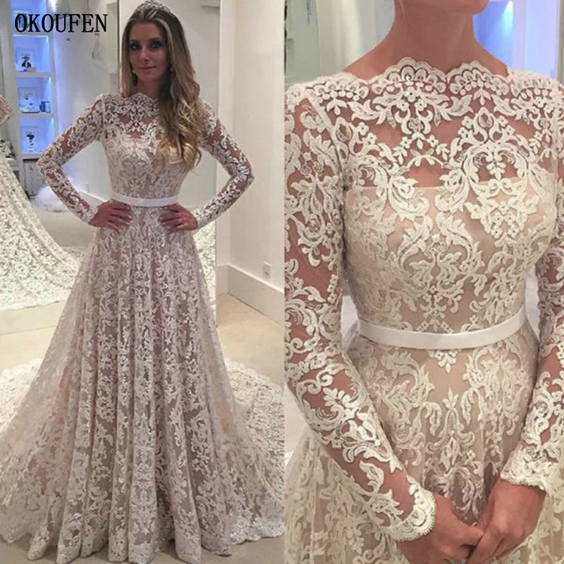 Long Sleeve Lace Wedding Dresses Vestido De Noiva Renda 2018 New Sexy Backless Wedding Dress Custom副本 副本