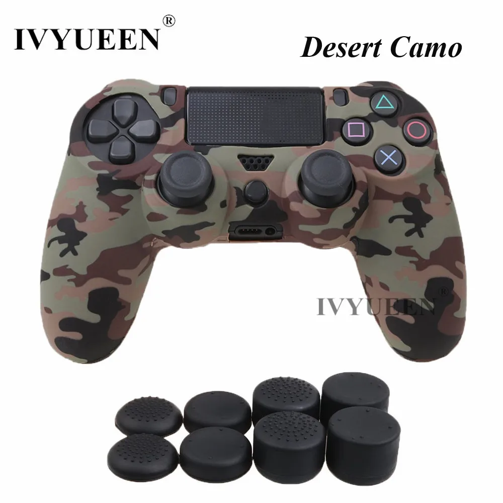 IVYUEEN для Dualshock 4 силиконовая камуфляжная Защита Чехол для playstation 4 PS4 DS4 Slim Pro контроллер кожи с 8 захватами для большого пальца - Цвет: Desert Camo