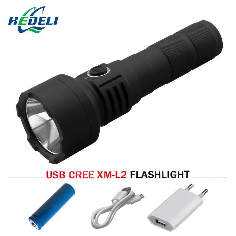 

cree xm l2 powerful led flashlight usb rechargeable lanterna torch waterproof light18650 battery