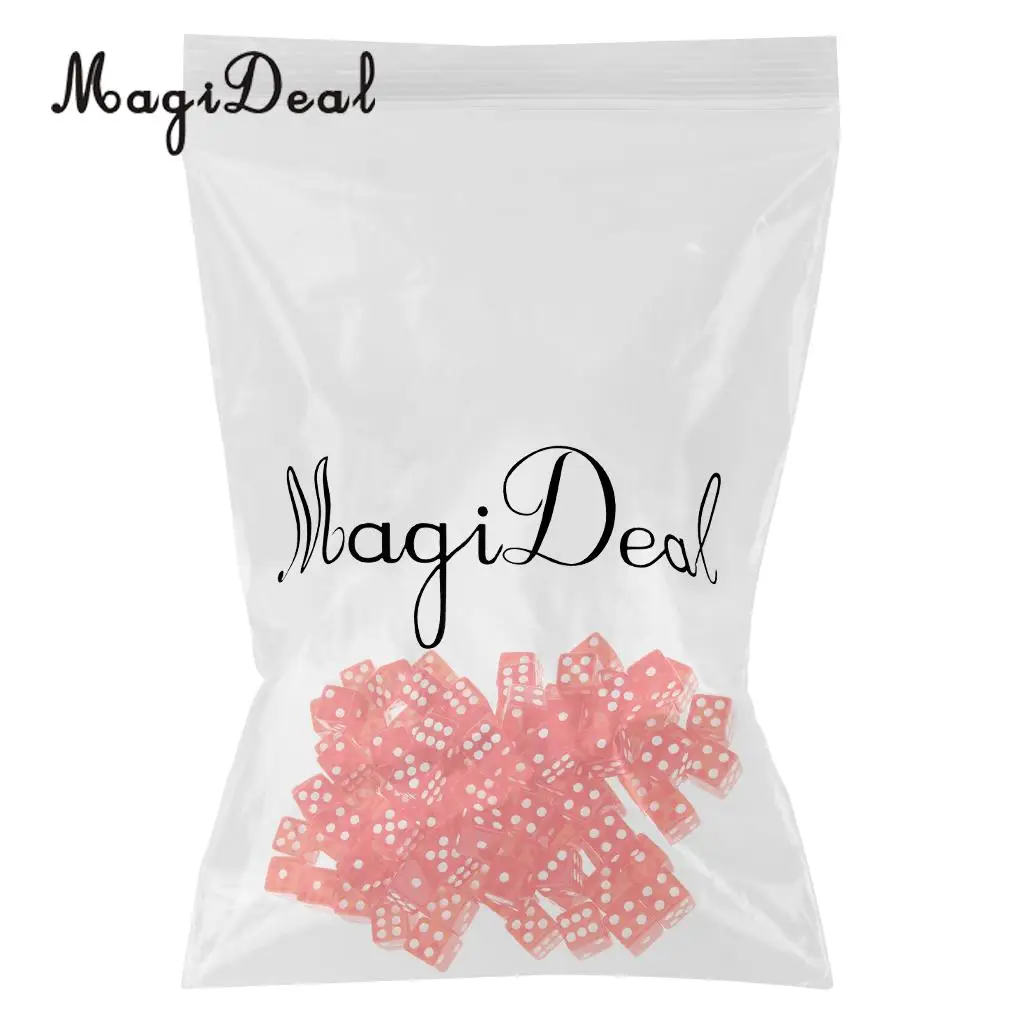 MagiDeal High Quality 100 x Translucent 16mm Six Sided Spot Dice RPG Games for Funny Party Club Dice Sport Game 5 Colors Choose