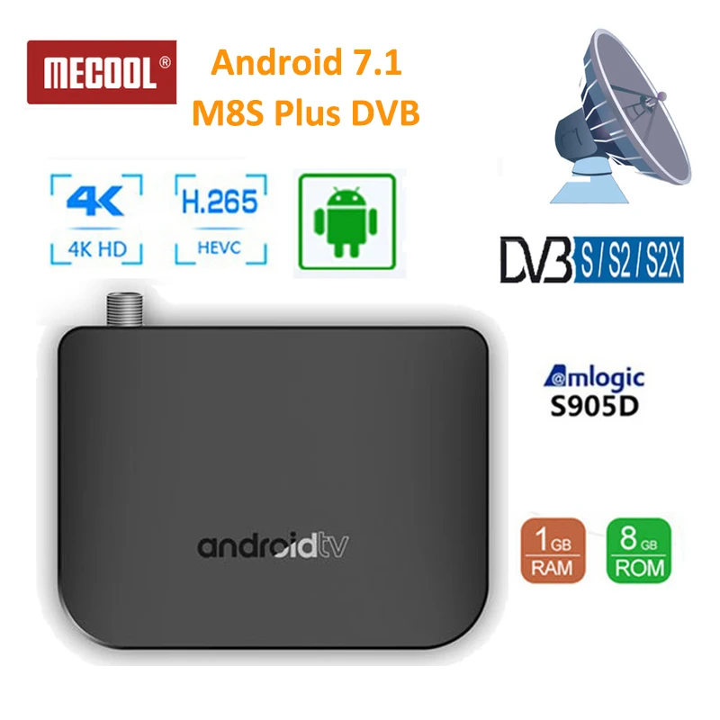 

2019 Mecool M8S PLUS DVB Smart 4K Android 7.1 TV Box DVB-S/S2/S2X Amlogic S905D Quad Core 4K H.265 Satellite TV Receiver 1GB 8GB