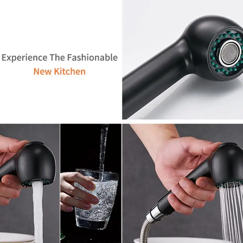 Wf-7005 Kitchen Faucet 360 Degree Rotation Pull Out Kitchen Sink Faucet Water Saving Polished Black - 4000021431132