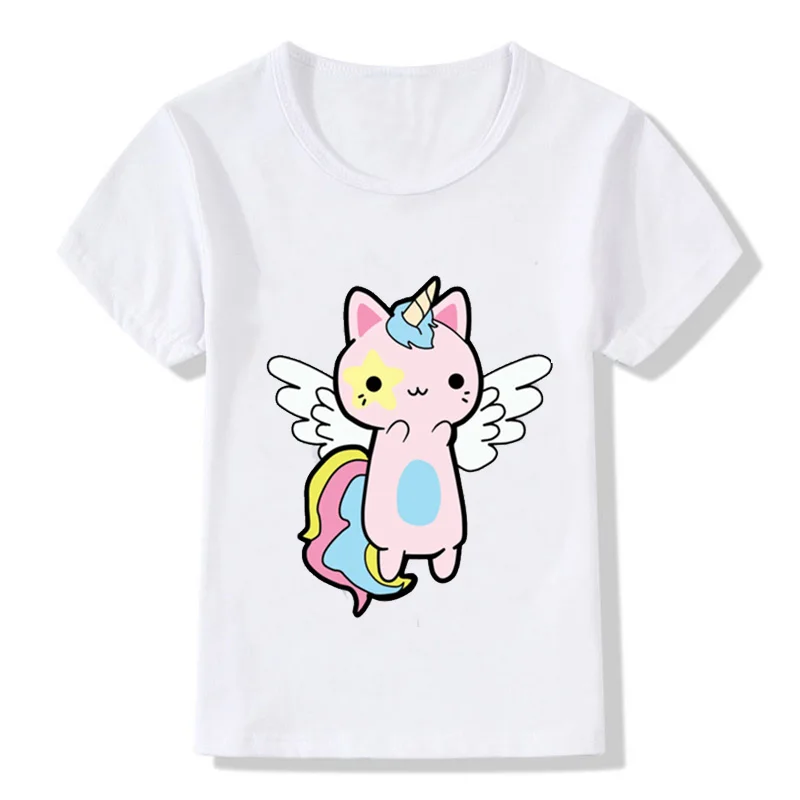 

ZSIIBO Girls Unicorn Print T-Shirt Girls short-sleeved Tops Boys Childrens Round Neck Short Sleeve Baby Summer Cotton TShirt Cat