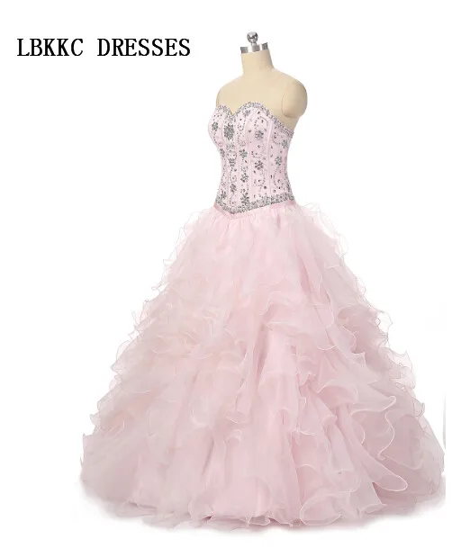 

Sweetheart Pink Quinceanera Dresses 2 Pieces Ball Gown Organza Beaded Sweet 16 Dresses Ball Gowns Vestidos De 15 Anos