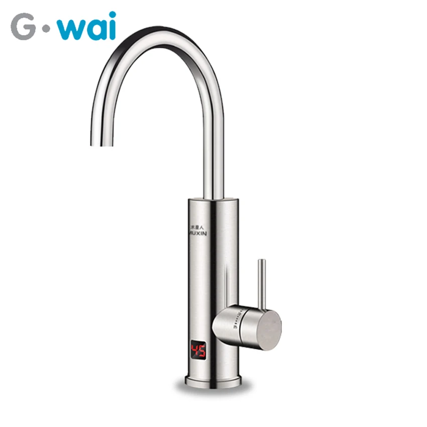 Instant Electric Water Heater Tankless Hot Water Heating Tap Kitchen Faucet Stainless Steel Tap with Temperature Display 220V