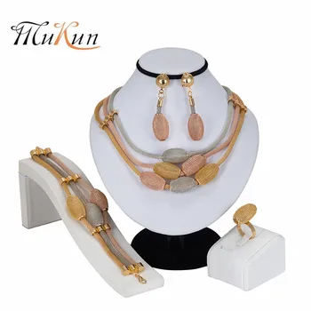 

MUKUN 2019Wholesale New Wheat Charm Fashion African Turkish Women Jewelry Bride Wedding Necklace Earrings Gold Jewelry Sets Gift