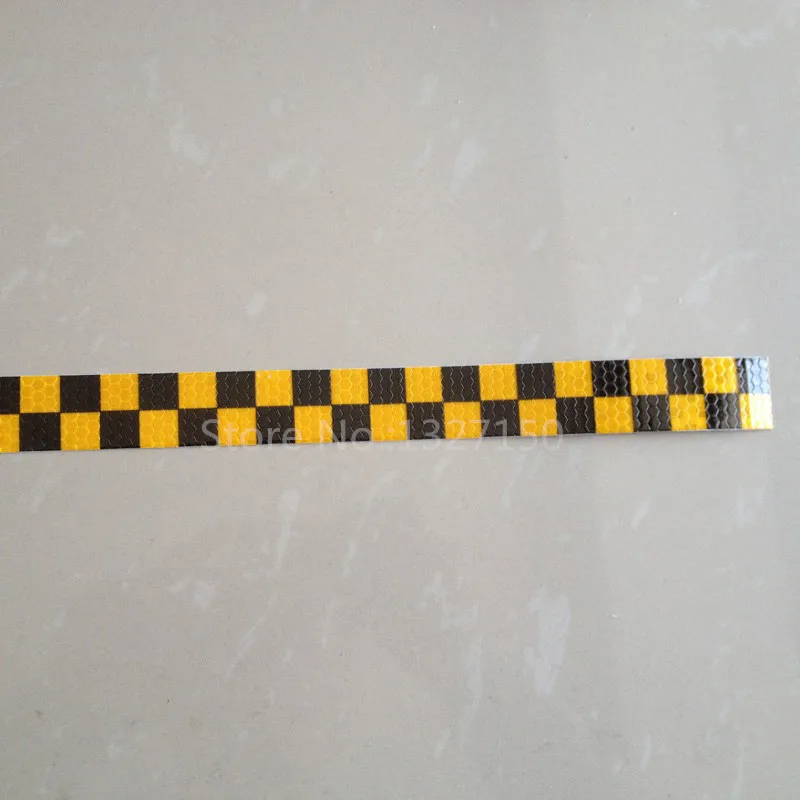 

25mmx1m Black and Yellow Square Safety Reflective Warning Self Adhesive Tape Sticker for Car Auto Road Way Street Checker