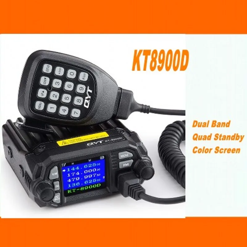 

QYT KT-8900D quad band mobile car radio VHF UHF 25W 4-Standy Mobile Radios MIC+USB Programming Cable