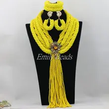 Желтые бусы из кристаллов из Нигерии набор очаровательные африканские Свадебные украшения наборы Новое поступление Свадебные Ювелирные наборы AMJ691