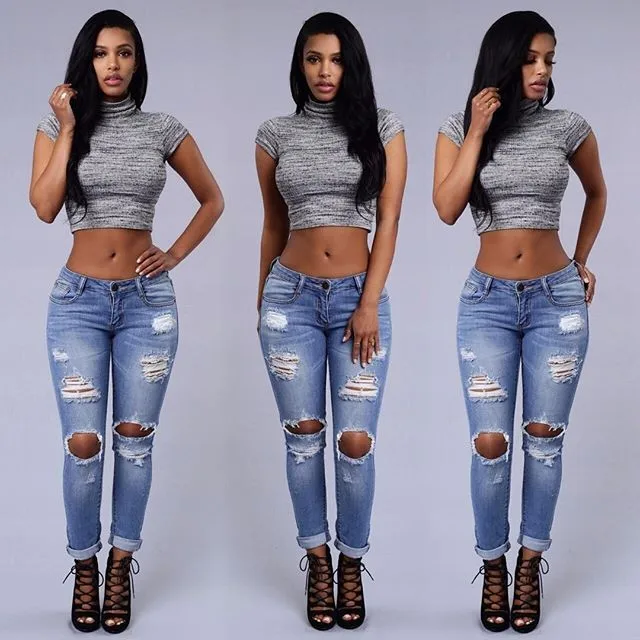 

2016 Fashion Summer Style Women Cotton broken hole Jeans ripped Holes Harem Pants Jeans Slim vintage jeans for women