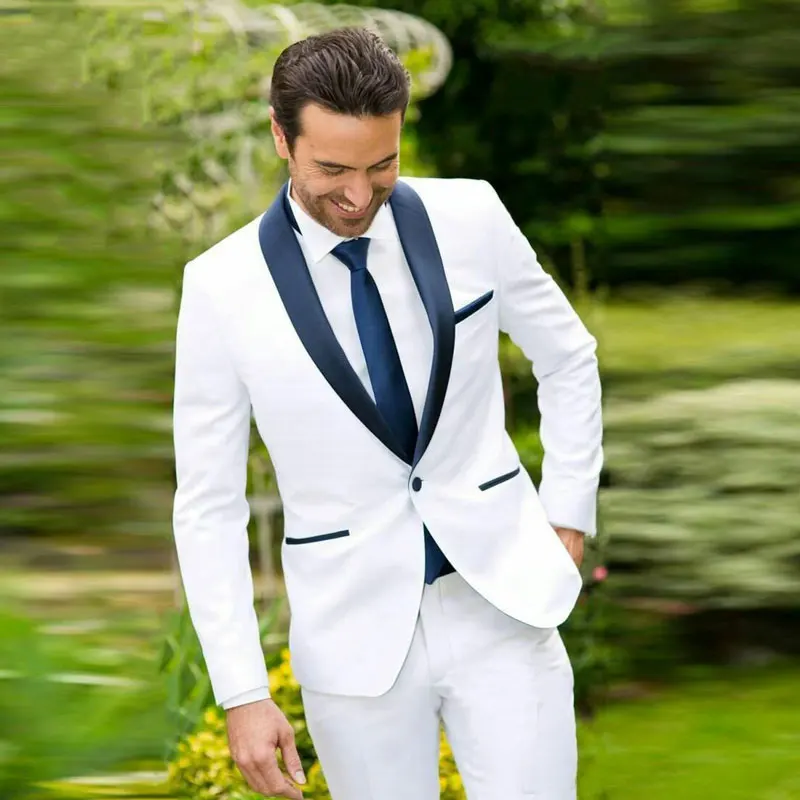 

White Men's Custom Made Wedding Suit Groom Tuxedos Best Man Blazers Slim Fit Terno Masculino 2 Pieces Coat Pants Costume Homme
