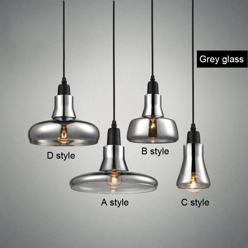Comprar Colgante de cristal vintage color gris claro, color claro, lámparas colgantes de color ámbar con bombillas 110 V 220 V luces colgantes led