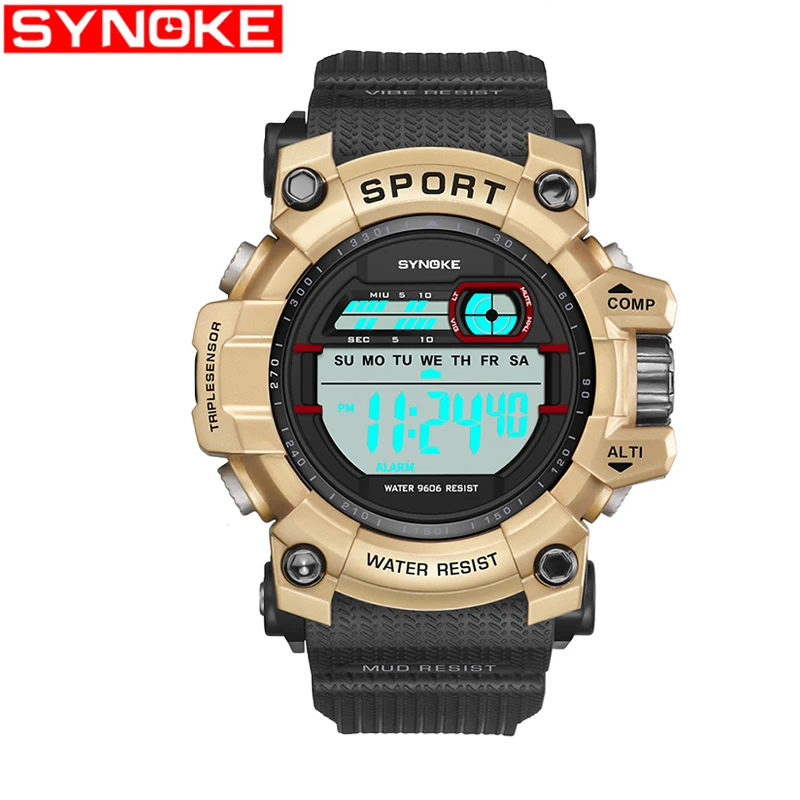 SYNOKE новые мужские спортивные часы с большим циферблатом кварцевые цифровые для
