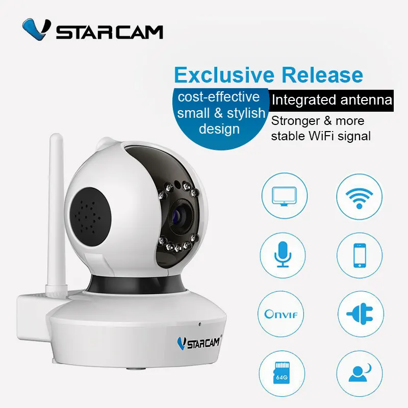 Vstarcam C7823WIP (3.6 мм) ночная поворотная IP видео камера с WiFi для видеонаблюдения. HD 720P.