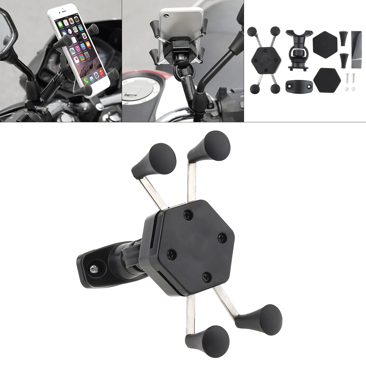 

Bike Motorcycle Phone Holder Adjustable Handlebar Bicycle Phone Holder Rearview Mirror Mobile Cell Phone X-type Stand Holder