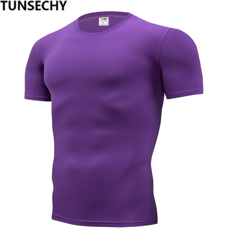 TUNSECHY, модная Однотонная футболка, мужские компрессионные обтягивающие футболки с коротким рукавом, S-4XL, летняя одежда - Цвет: picture color