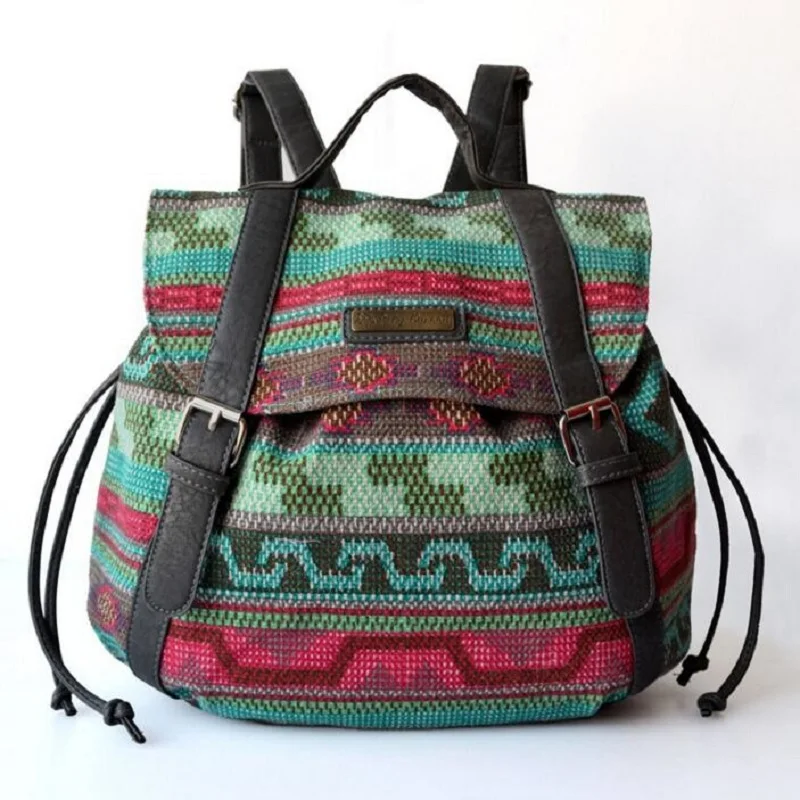 

Women Vintage Feminine Backpack Stripe Casual Bohemian Boho Tribal Hippie Retro Folk Gypsy Ethnic Bag For Teenage Girls