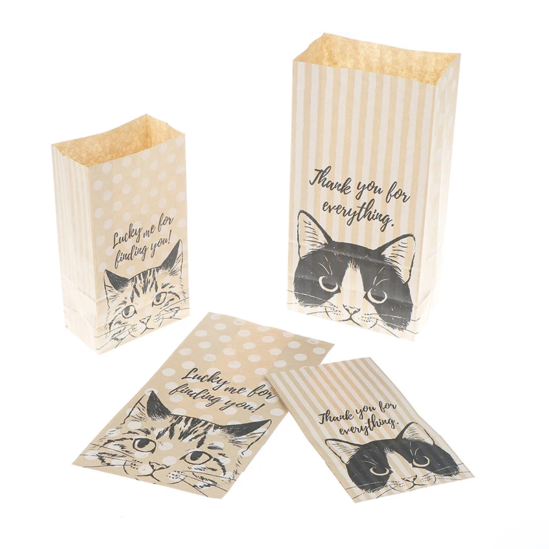 

10 Pcs cat pattern paper bag Candy cookies paper bags gift packing Wedding home Party birthday gift packaging