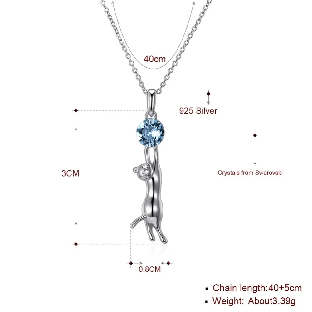 LEKANI Кристаллы из ожерелье Сваровски стерлингового серебра 925 Сексуальная кошка кристалл ожерелье с подвеской простое животное длинный бутик Jewelr