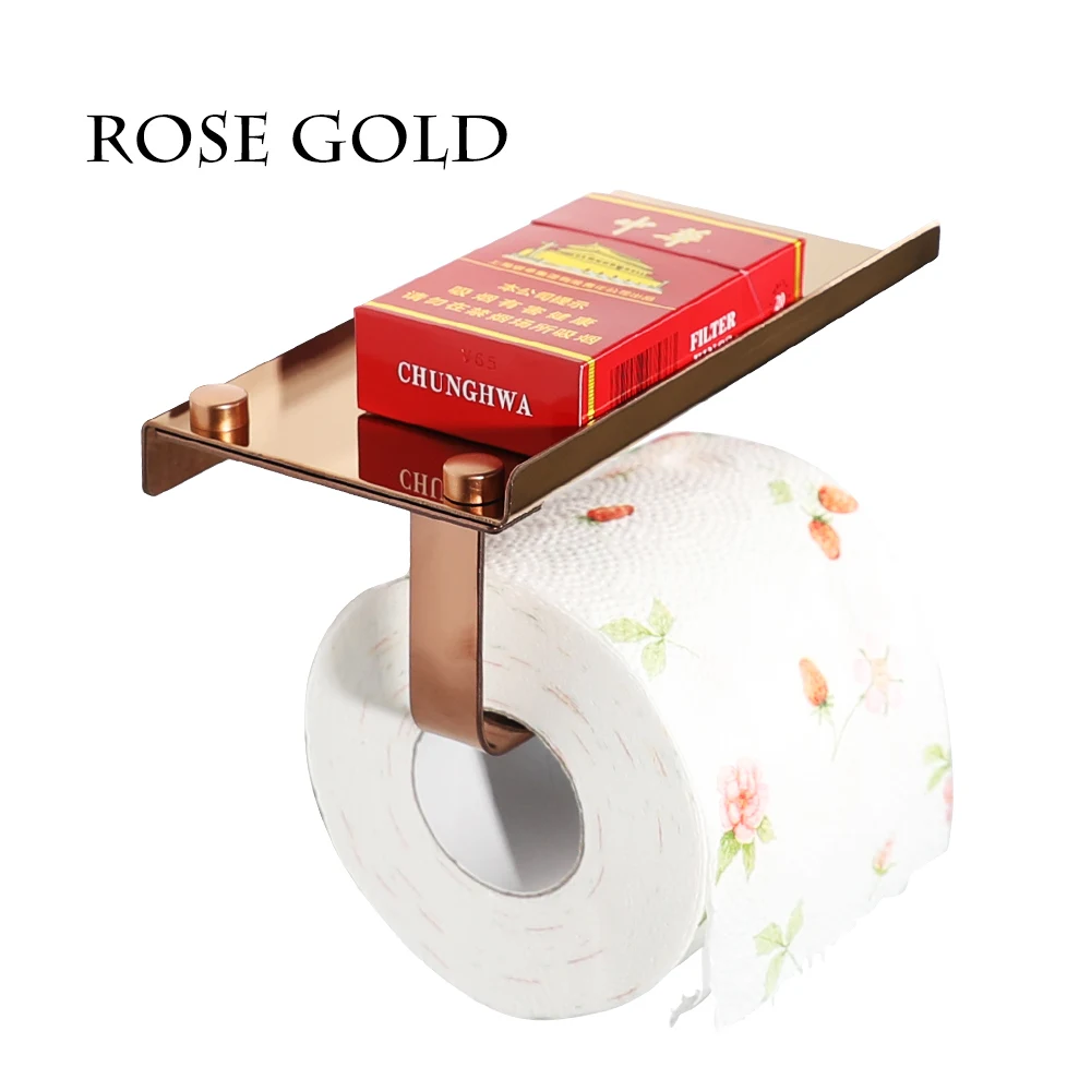 Practical Toilet Paper Holder with Shelf Rose Gold Multi-purpose Stainless Steel
