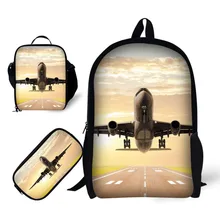 School 3pcs/set for boy Backpack Aircraft printing Satchel Schoolbag In Primary Students Notebook Bag Meal package Pencil case conditions for primary school improvement in oromia regional state
