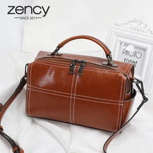 Zency Ретро коричневая Женская сумка с верхней ручкой натуральная кожа Маленькая женская повседневная сумка-тоут сумка через плечо черная