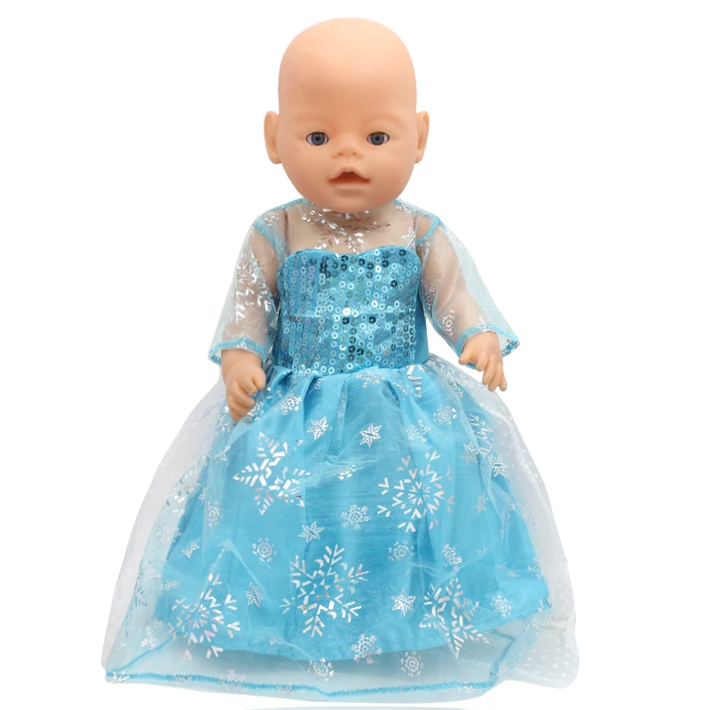 

Baby Doll Clothes Elsa Blue Lace Princess Dress Fit 43cm Baby Doll Accessories Girl Gift X-165 drop shipping