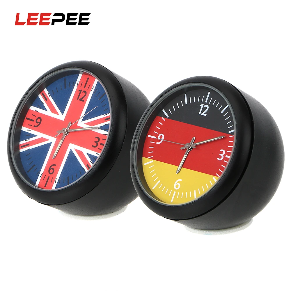 

LEEPEE Car Digital Clock Stick-on German British Flag Luminous Car Ornaments Automobile Quartz Clock Dashboard Decoration
