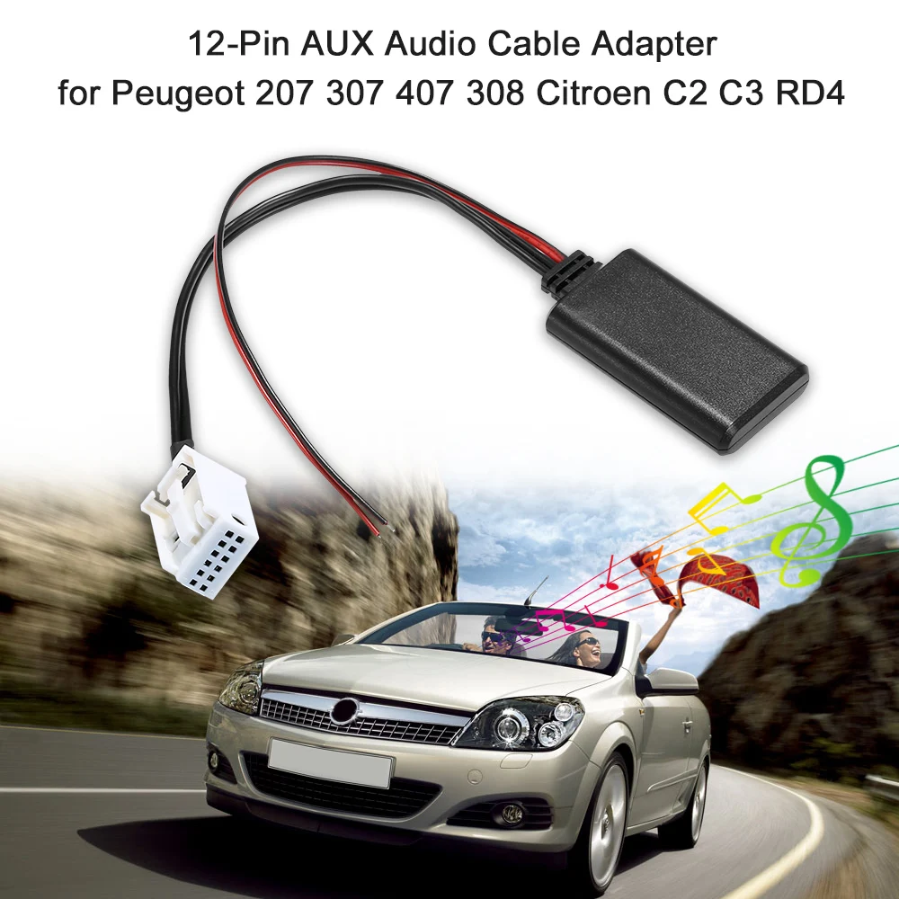 

Car AUX Audio Cable Adapter 12Pin Auto Accessories Fit for Peugeot 207 307 407 308 Citroen C2 C3 RD4 BT Stereo Wireless Radio
