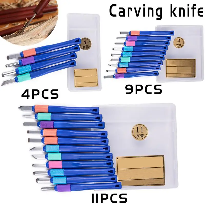 1 Box 4/9/11PCS SK2 Seal Engraving And Carving Knife Tool Set With Plastic Shank Manual Rubber Handle