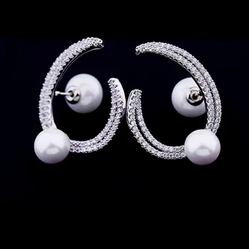 

Bilincolor trendy fashion cz geometric white pearl stud earrings for women