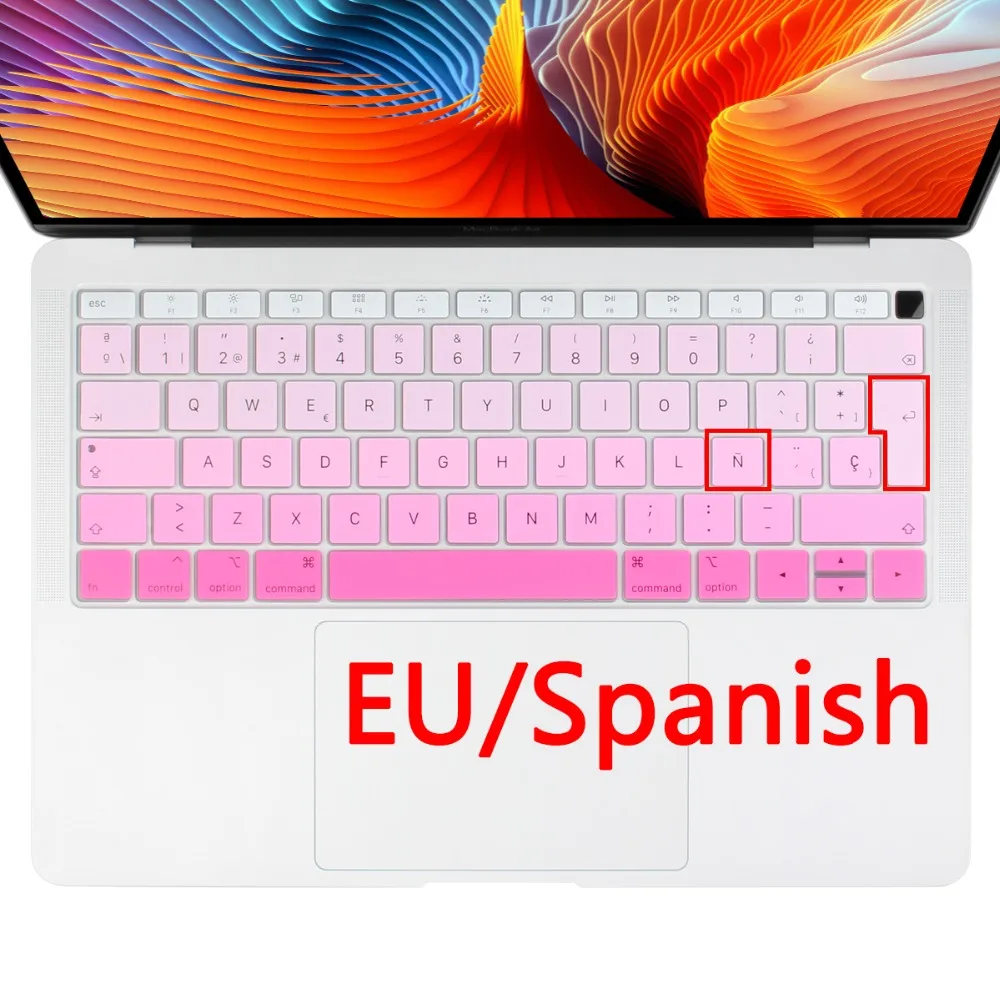 

Euro Spanish keyboard Cover for Macbook Air 13 2019 & Touch ID Dust Proof Protector Gradual Change Colors Mac book 13.3" A1932