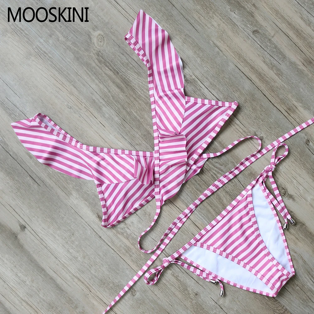 

MOOSKINI Brand 2017 Hot Swimwear Women Swimsuits Push Up Bandage Bikini Set Sexy Off Shoulder Bikinis Striped Swimming Wear