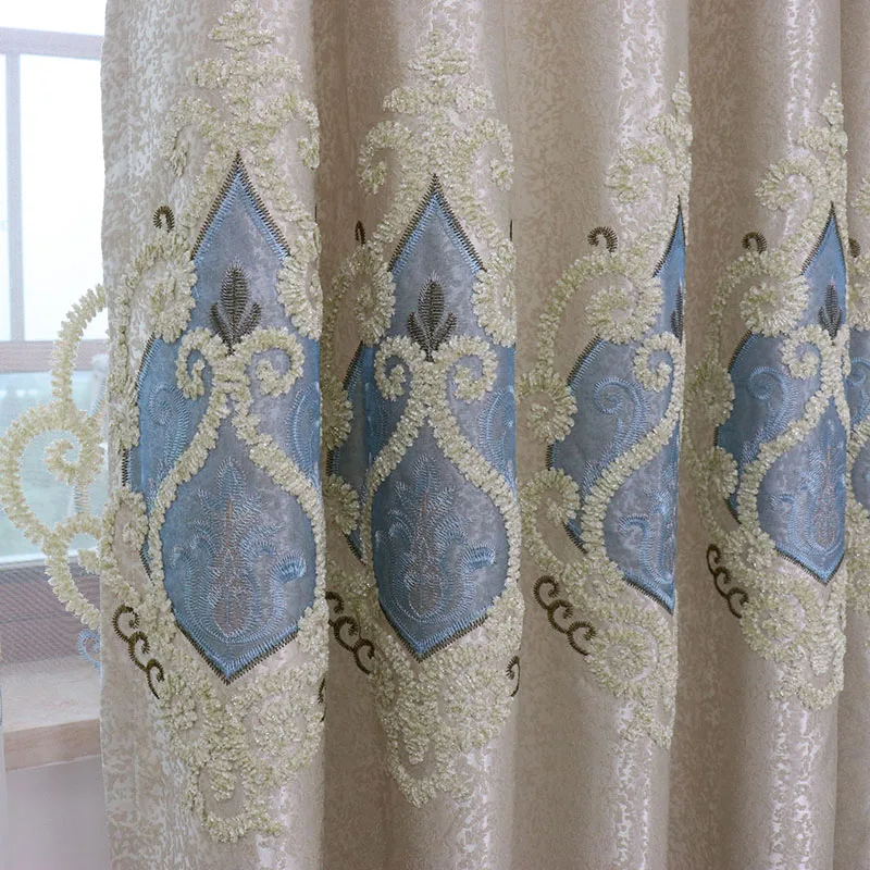 

Slow Soul Crown pattern Grey Beige Luxury Curtains Europe Embroidered Geometric For Living Room Kitchen Sheer Tulle Bedroom