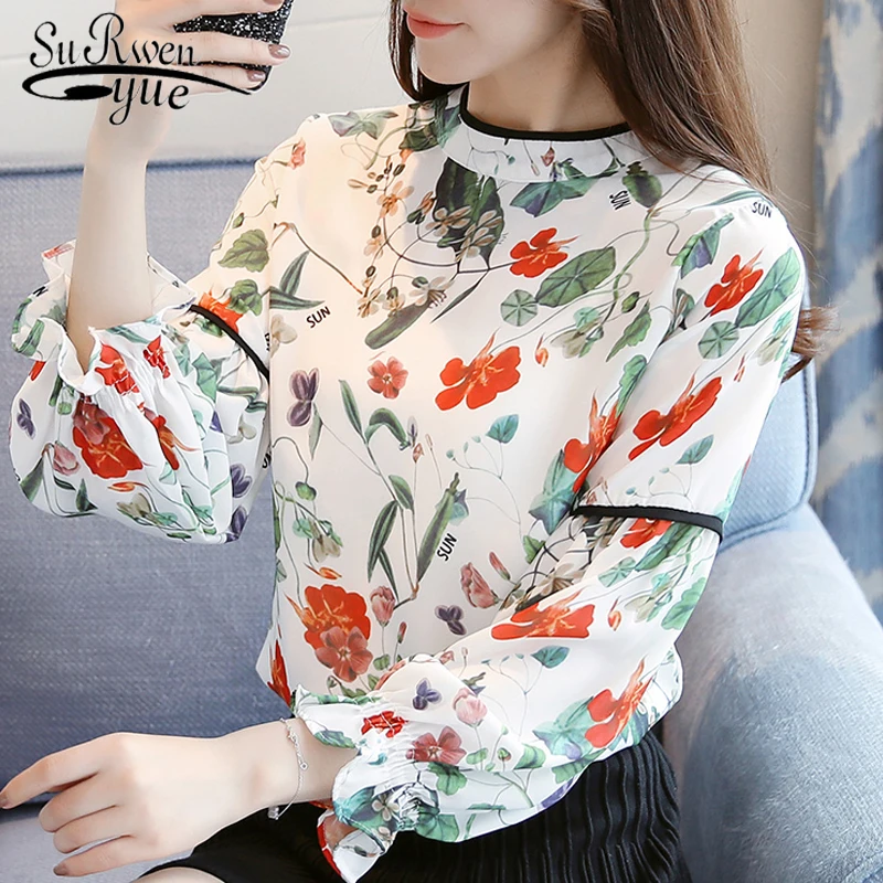 womens tops and blouses print chiffon blouse shirts fashion women blouses long sleeve women shirts blusas femininans 2325 50
