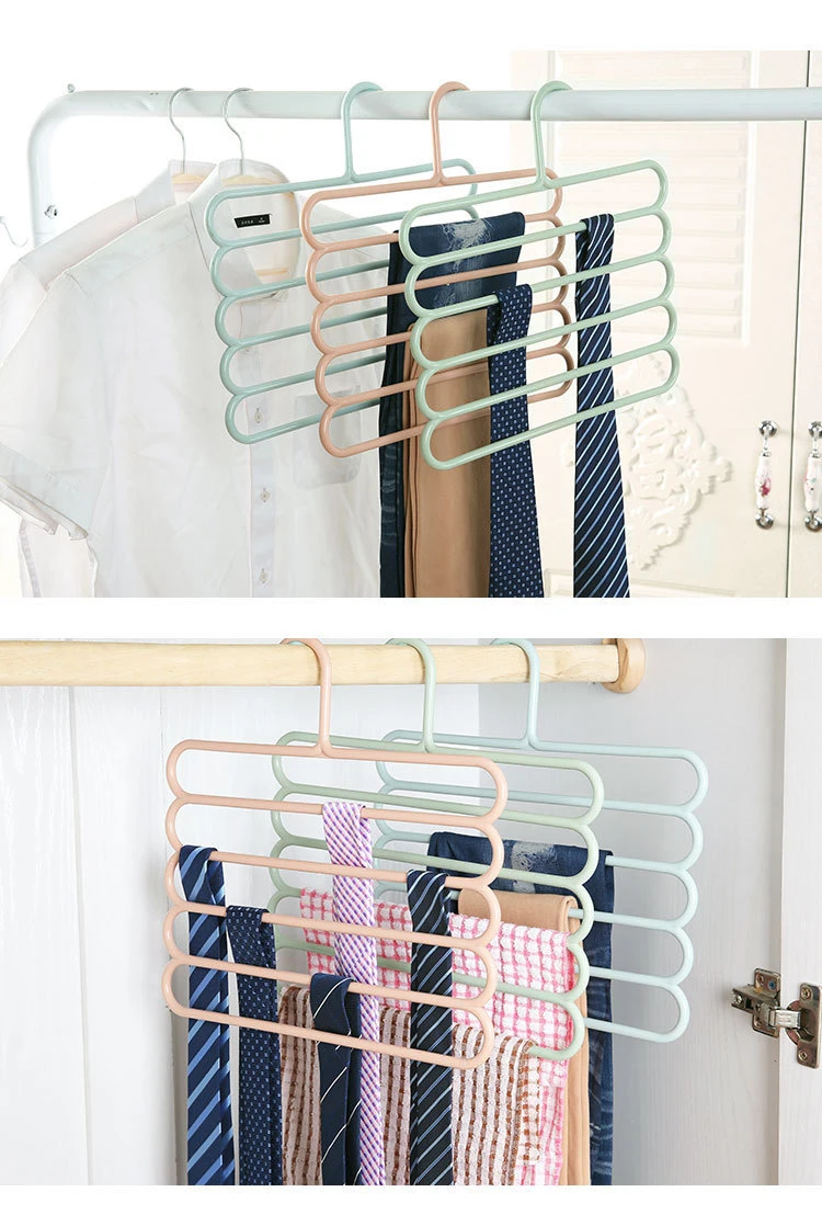 5 Layers Non-slip Racks Hangers Multi-functional Scarf Tie Wardrobe Hanger Skid Trousers Hanger Clothes Hanger Pants Support-11
