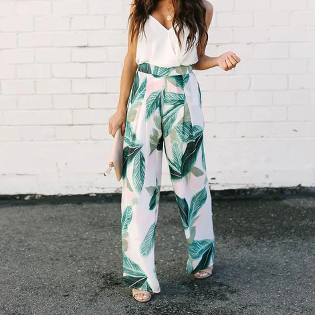 

Fashion Yoga Pants Bohemian Women Summer Leaves Printing Wide leg pants Baggy Full Length women pants 2019 pantalon sport femme