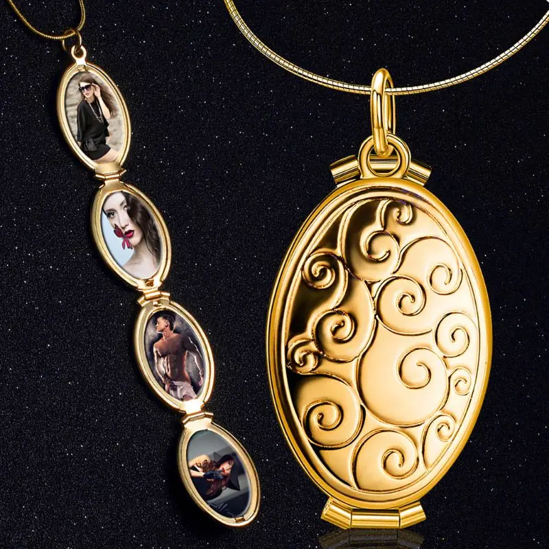 Посеребренный расширяющийся 4 Овальный фото медальон персонализированные пользовательские кулон ожерелье