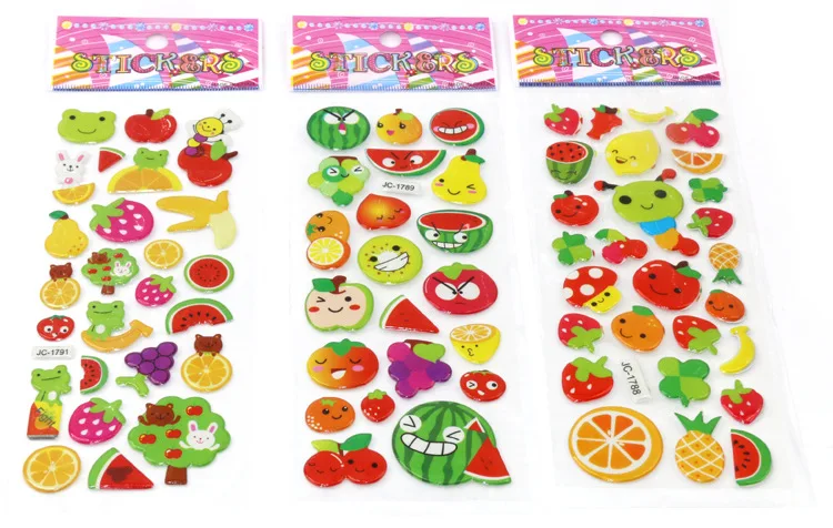 

10pcs/lot Bubble Stickers 3D Cartoon fruits Classic Toys Scrapbook Strawberry For Kids Children Gift Reward Sticker