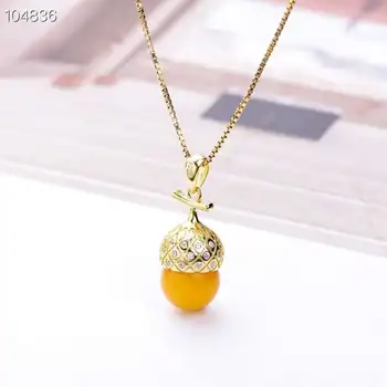 

SGARIT brand gemstone jewelry factory wholesale new fashion 925 sterling silver natural Amber pendant necklace jewelry for women