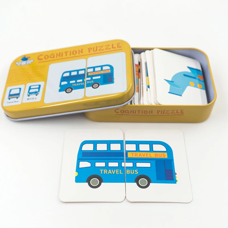 

32Pcs/box Montessori Puzzle Cards Kids Educational Toys for Children Animal Fruits Traffic Shape Pattern Graph Card Puzzles Game