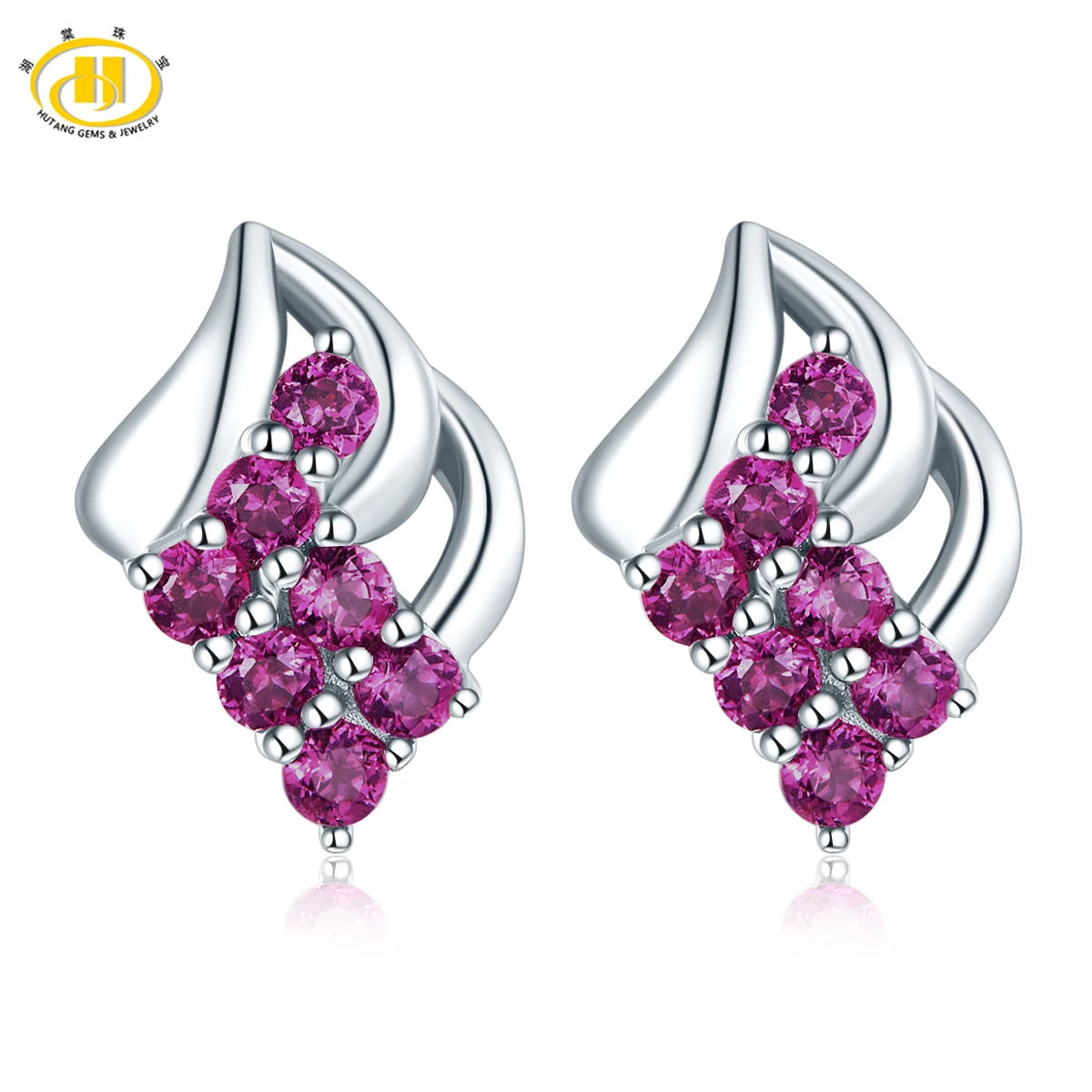

Hutang Natural Rhodolite Garnet Stud Earrings Solid 925 Sterling Silver Gemstone Fine Jewelry for Women Christmas Gift