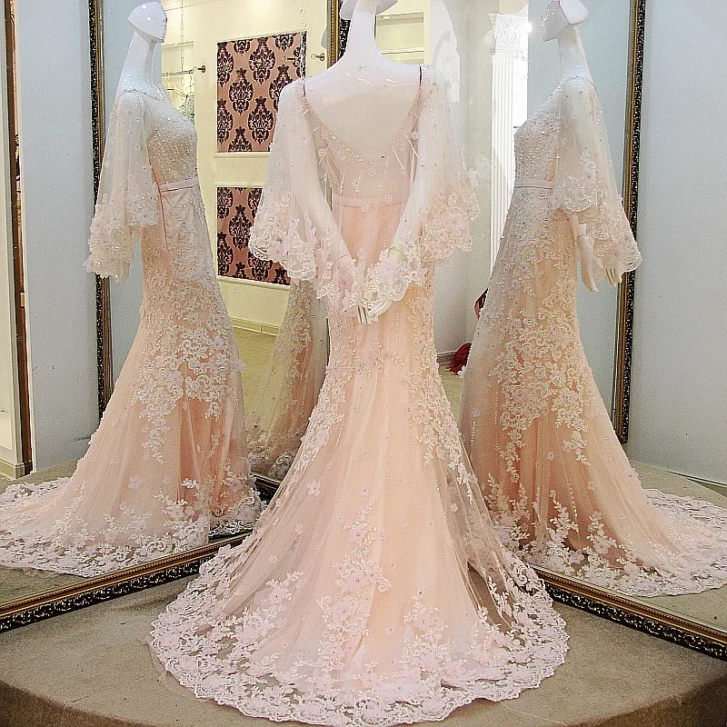 Элегантное Длинное Вечернее Платье в стиле русалки розовое и светло-голубое с