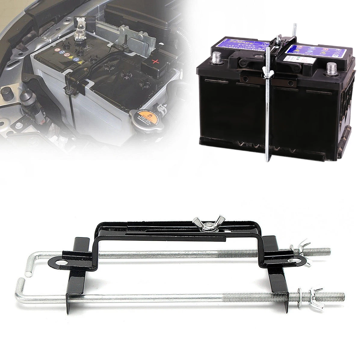 1pc Battery Retaining Holding Clamp Bracket Bolt Tie Hold Down Kit 275x104mm For Car Van Truck