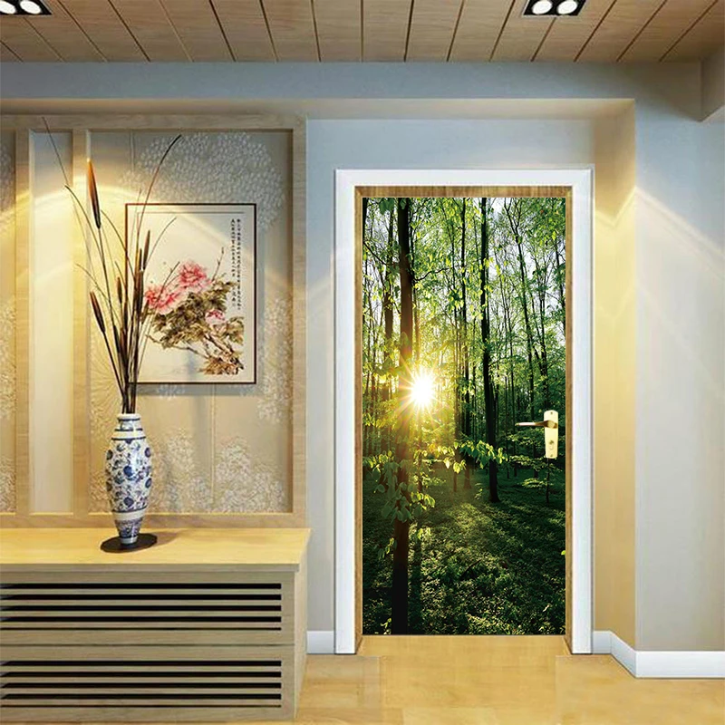 2pcs/set 3D Effect Autumn Maple Sunflower landscape Door Sticker Sliding Door Wallpaper Wall Sticker Home Bedroom Decorative 2pcs/set 3D Effect Autumn Maple Sunflower landscape Door Sticker Sliding Door Wallpaper Wall Sticker Home Bedroom Decorative
