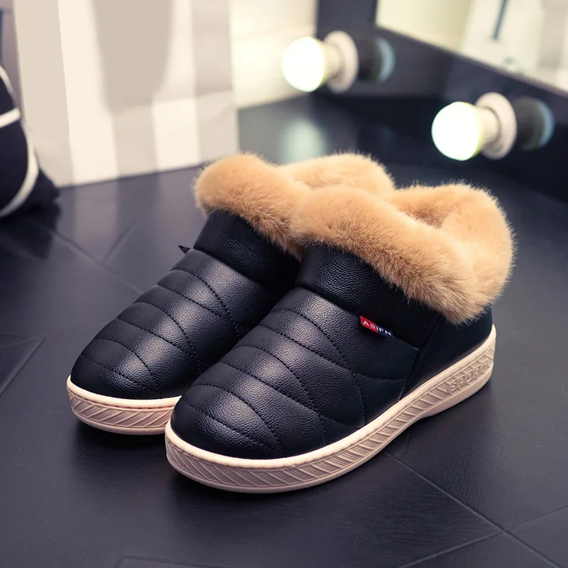 2018 Women Boots Waterproof Winter Warm Fur Ankle Boots Couple Home Thick Soled Warm Cotton Shoes